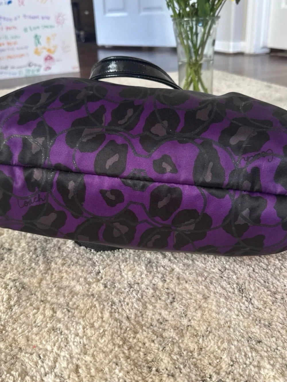 Coach Purple and Black Leopard-Print Shoulder Bag